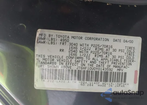 2000 Lexus Rx 300 from USA, damaged, VIN JT6HF10U0Y0143592